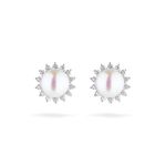 Brinco Stud Pérola Botão E Diamantes Ouro 18K
