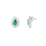 Brinco Esmeralda Gota e Brilhantes Ouro Branco 18k