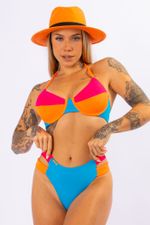 Top Biquíni Malibu Laranja e Pink