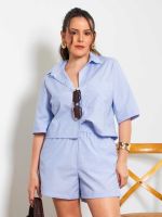 Shorts Feminino Listrado em Tricoline Portofino