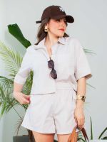 Shorts Feminino Listrado em Tricoline Portofino