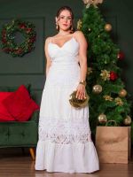 Vestido Longo em Renda Guipir em Camadas Amalfi
