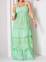 Vestido Longo em Renda Guipir com Camadas Milão
