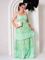 Vestido Longo em Renda Guipir com Camadas Milão
