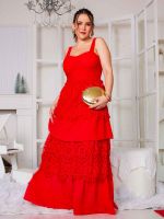 Vestido Longo em Renda Guipir com Camadas Milão