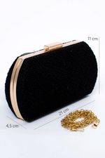 Clutch de Festa Preta com Acabamento Dourado Aurora