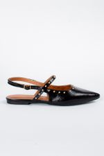 Sapatilha Slingback Bico Fino com Tiras e Aplicações Douradas Ravenna