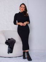 Vestido Feminino Midi Manga Longa com Fenda Amanda