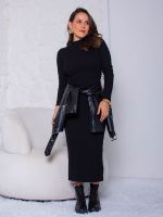 Vestido Feminino Midi Manga Longa com Fenda Amanda