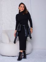 Vestido Feminino Midi Manga Longa com Fenda Amanda
