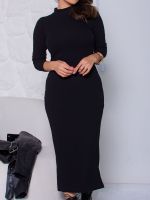 Vestido Feminino Midi Manga Longa com Fenda Amanda