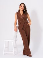 Colete Feminino Alfaiataria com Lapela em Couro Eco Giovana 