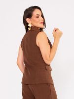 Colete Feminino Alfaiataria com Lapela em Couro Eco Giovana 