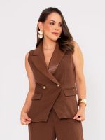 Colete Feminino Alfaiataria com Lapela em Couro Eco Giovana 