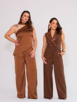 Colete Feminino Alfaiataria com Lapela em Couro Eco Giovana 