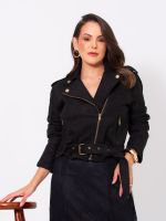 Jaqueta Suede Feminina Curta com Cinto Betina 