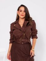 Jaqueta Suede Feminina Curta com Cinto Betina 