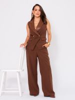 Calça Feminina Alfaiataria Wide Leg Cintura Alta Giovana 