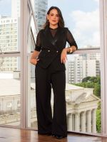 Calça Feminina Alfaiataria Wide Leg Cintura Alta Giovana 