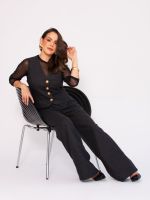 Colete Feminino Tweed com Botões Dourados Milena 