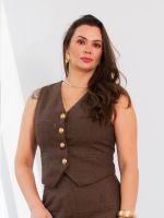 Colete Feminino Tweed com Botões Dourados Milena 