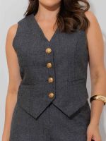 Colete Feminino Tweed com Botões Dourados Milena 