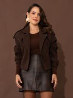 Saia Feminina Curta em Couro Eco com Recortes Betina