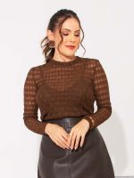 Blusa Feminina de Renda Transparente Manga Longa com Top Incluso Betina