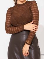 Blusa Feminina de Renda Transparente Manga Longa com Top Incluso Betina