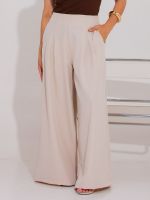 Calça Feminina Alfaiataria Wide Leg Cintura Média com Pregas Bruna