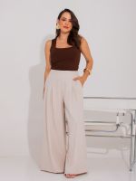 Calça Feminina Alfaiataria Wide Leg Cintura Média com Pregas Bruna