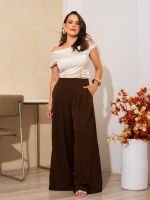 Calça Feminina Alfaiataria Wide Leg Cintura Média com Pregas Bruna