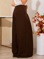Calça Feminina Alfaiataria Wide Leg Cintura Média com Pregas Bruna
