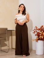 Calça Feminina Alfaiataria Wide Leg Cintura Média com Pregas Bruna