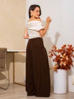 Calça Feminina Alfaiataria Wide Leg Cintura Média com Pregas Bruna