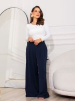 Calça Feminina Alfaiataria Wide Leg Cintura Média com Pregas Bruna