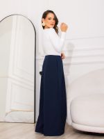 Calça Feminina Alfaiataria Wide Leg Cintura Média com Pregas Bruna