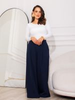 Calça Feminina Alfaiataria Wide Leg Cintura Média com Pregas Bruna