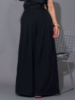 Calça Feminina Alfaiataria Wide Leg Cintura Média com Pregas Bruna