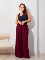 Calça Feminina Alfaiataria Wide Leg Cintura Média com Pregas Bruna