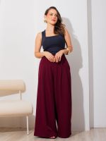 Calça Feminina Alfaiataria Wide Leg Cintura Média com Pregas Bruna