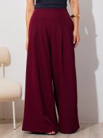 Calça Feminina Alfaiataria Wide Leg Cintura Média com Pregas Bruna