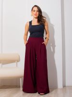 Calça Feminina Alfaiataria Wide Leg Cintura Média com Pregas Bruna
