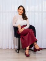 Saia Feminina Couro Eco Midi Justa com Fenda Atrás Erica