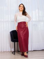 Saia Feminina Couro Eco Midi Justa com Fenda Atrás Erica