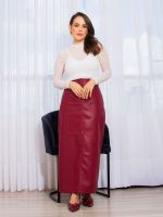 Saia Feminina Couro Eco Midi Justa com Fenda Atrás Erica