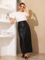 Saia Feminina Couro Eco Midi Justa com Fenda Atrás Erica