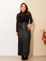 Saia Feminina Couro Eco Midi Justa com Fenda Atrás Erica