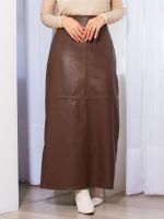 Saia Feminina Couro Eco Midi Justa com Fenda Atrás Erica