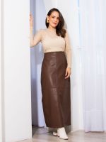 Saia Feminina Couro Eco Midi Justa com Fenda Atrás Erica
